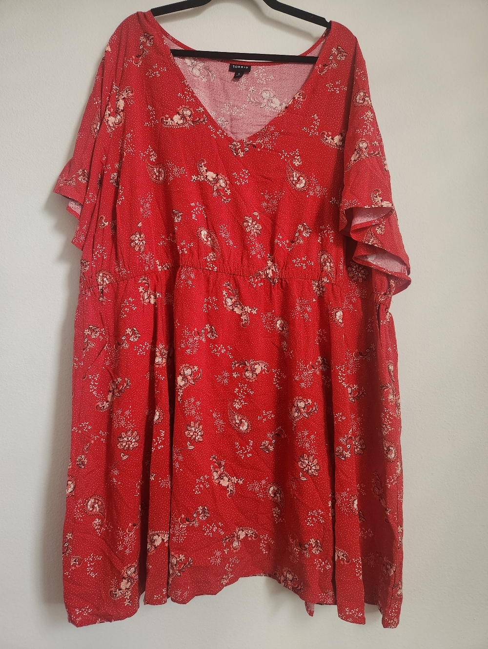 Torrid Red Paisley V-Neck Mini Dress